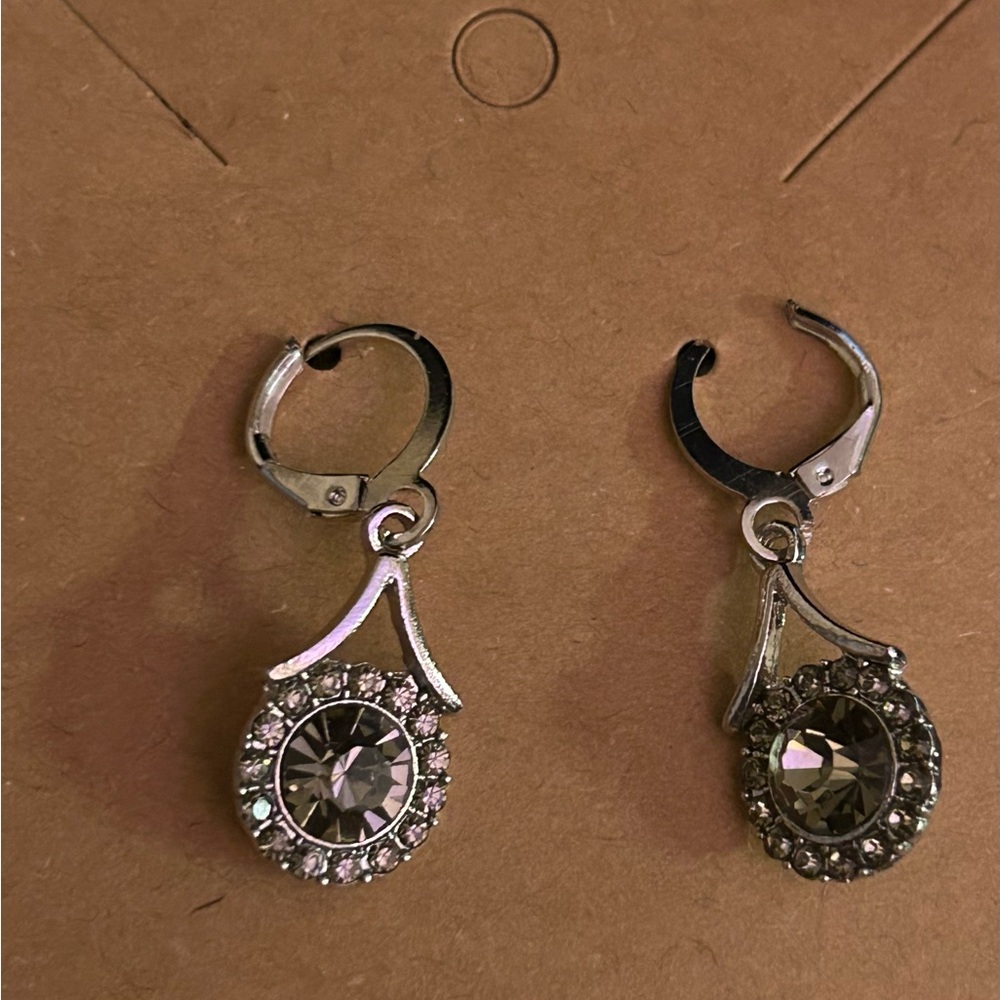 Silver Crystal Drop Earrings - Sparkling Gray Rhinestone Dangles